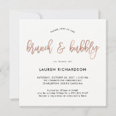 Moderne Schrift | Rose Gold Brunch und Bubbly Einladung (Vorderseite)