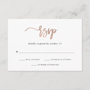 Moderne Schrift   Rose Gold-Hochzeitsreaktion RSVP Karte