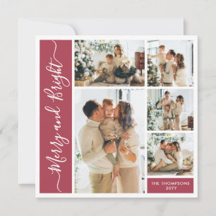Moderne Schrift Rot 5 Foto Merry & Bright Collage Feiertagskarte