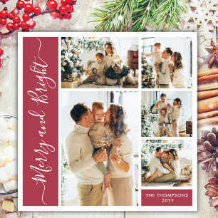 Moderne Schrift Rot 5 Foto Merry & Bright Collage Feiertagskarte
