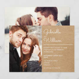 Moderne Schrift Rustikal Kraft 2 Foto Hochzeit Einladung