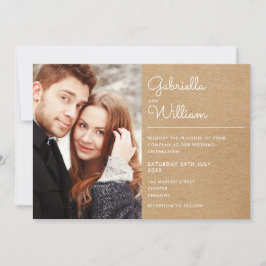 Moderne Schrift Rustikale Kraft Foto Hochzeit Einladung
