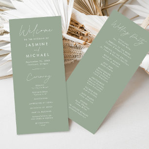 Moderne Schrift Sage Grün Hochzeitsprogramm