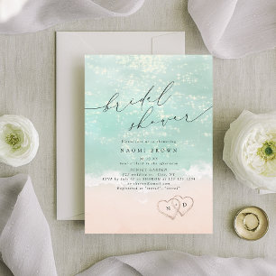 Moderne Schrift Sand Herzen Strand Brautparty Einladung