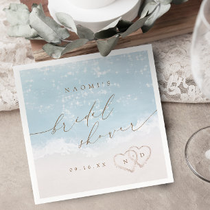 Moderne Schrift Sand Herzen Strand Brautparty Serviette