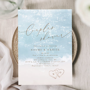 Moderne Schrift Sand Herzen Strand Paare Dusche Einladung