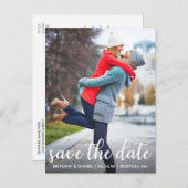 Moderne Schrift | SAVE THE DATE FOTO Ankündigungspostkarte (Vorne/Hinten)