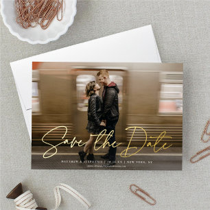 Moderne Schrift SAVE THE DATE Foto ECHT Folieneinladung