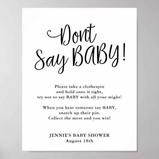 Moderne Schrift Say Baby Game nicht Poster (Vorne)