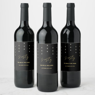 Moderne Schrift Schwarz-Gold-Party Weinetikett