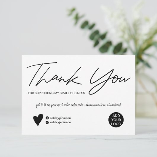 Moderne Schrift schwarz-weiß Reihenfolge danke (Stehend Vorderseite)