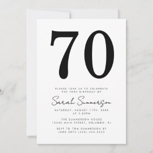 Moderne Schrift Schwarz Weiß Siebzigster 70. Gebur Einladung