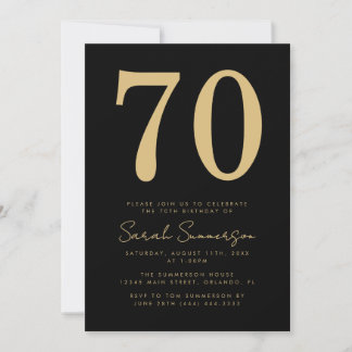 Moderne Schrift Schwarzes Gold Siebzigster 70. Geb Einladung