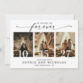 Moderne Schrift | Schwarzweiß-3-FotoCollage Save The Date (Vorderseite)