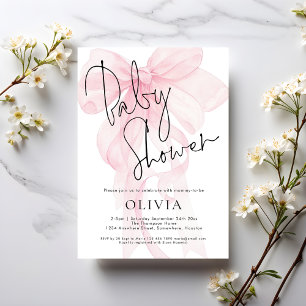 Moderne Schrift Soft Pink Schleife Baby Shower Einladung