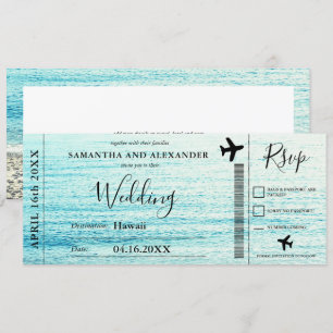 Moderne Schrift Strand Flugticket Hochzeit Einladung