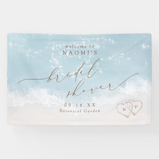 Moderne Schrift Strandherzen Brautdusche Willkomme Banner (Horizontal)