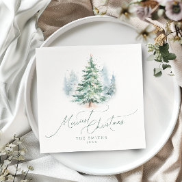 Moderne Schrift Tannenbaum Fröhliche Weihnachten Serviette