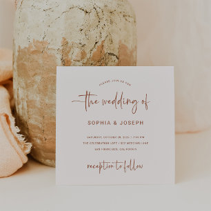Moderne Schrift Terracotta und Creme Wedding Einladung