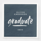 Moderne Schrift Typografie Blue Graduierungsparty Serviette (Vorderseite)