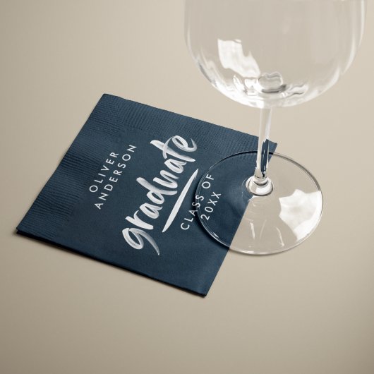 Moderne Schrift Typografie Blue Graduierungsparty Serviette