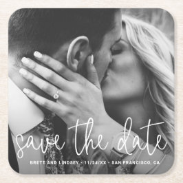 Moderne Schrift-Typografie Foto Save-the-Date Rechteckiger Pappuntersetzer