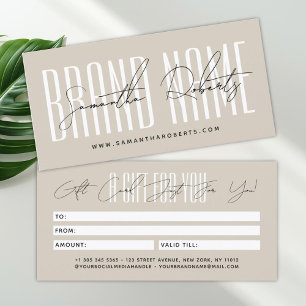 Moderne Schrift-Typografie-Geschenkkarte mit Marke