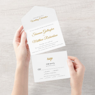 Moderne Schrift-Typografie Schwarz Weiß Gold Hochz All In One Einladung