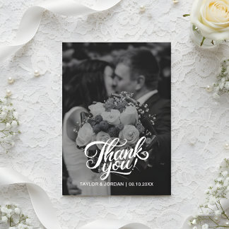 Moderne Schrift Vollfoto Hochzeit Individuelle Dan Dankeskarte