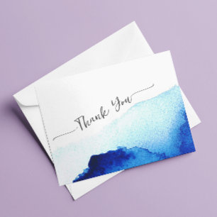 Moderne Schrift Wasserfarbe Indigo Blau Hochzeit Dankeskarte