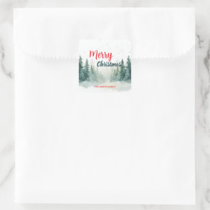 Moderne Schrift Weihnachten Xmas Winter Kiefer Bau Quadratischer Aufkleber