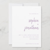 Moderne Schrift | White and Lavender Wedding Einladung (Vorderseite)