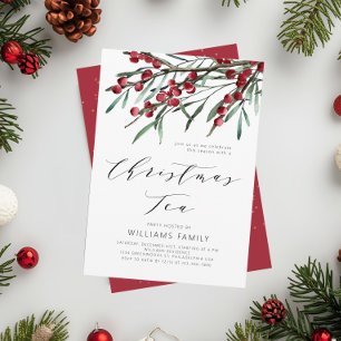 Moderne Schrift Winterbeeren Weihnachtstee Einladung