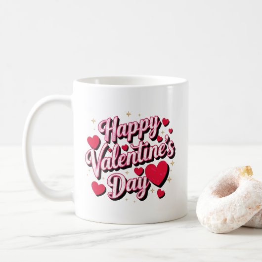 Moderne Schrift zum Valentinstag Text Herzen   Kaffeetasse (Mit Donut)
