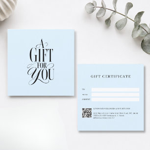 Moderne Schriftart Blau QR-Code Geschenkgutschein