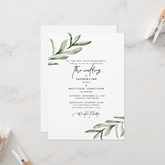 Moderne Schriftart Einfache Foliage Hochzeit Einladung (Vorderseite/Rückseite Beispiel)