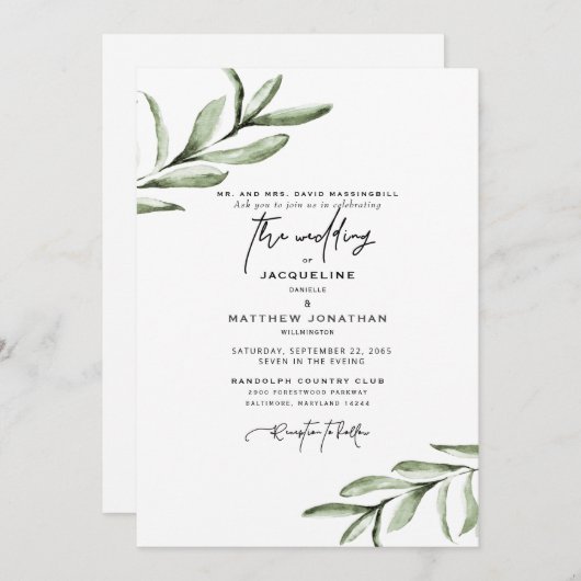Moderne Schriftart Einfache Foliage Hochzeit Einladung (Vorne/Hinten)