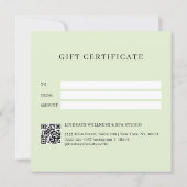 Moderne Schriftart Grün QR-Code Geschenkgutschein (Rückseite)