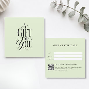Moderne Schriftart Grün QR-Code Geschenkgutschein