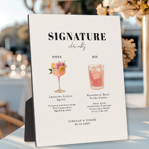 Moderne Schriftart His & Hers Drinks Hochzeit Fotoplatte