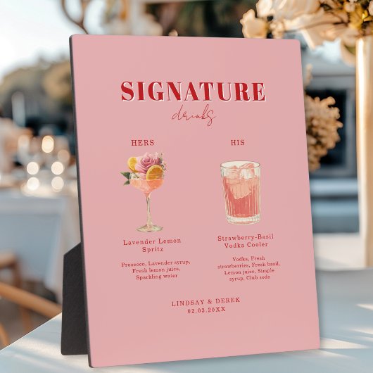 Moderne Schriftart His & Hers Drinks Hochzeit Fotoplatte