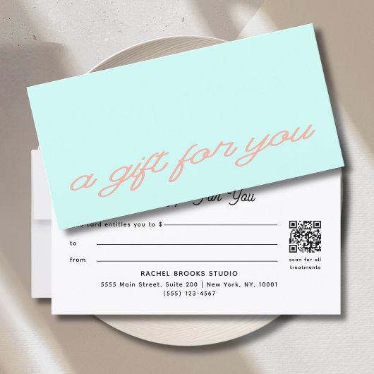 Moderne Schriftart Mint QR-Code Geschenkgutschein