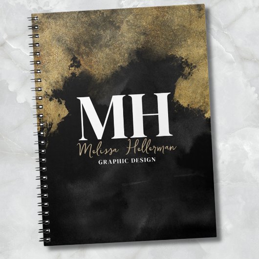 Moderne Schriftart Name Black Gold Monogramm Notizblock