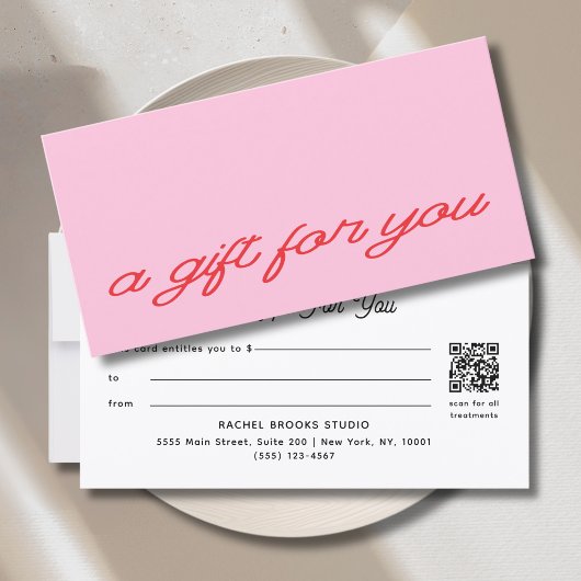 Moderne Schriftart Pink QR-Code-Geschenkgutschein