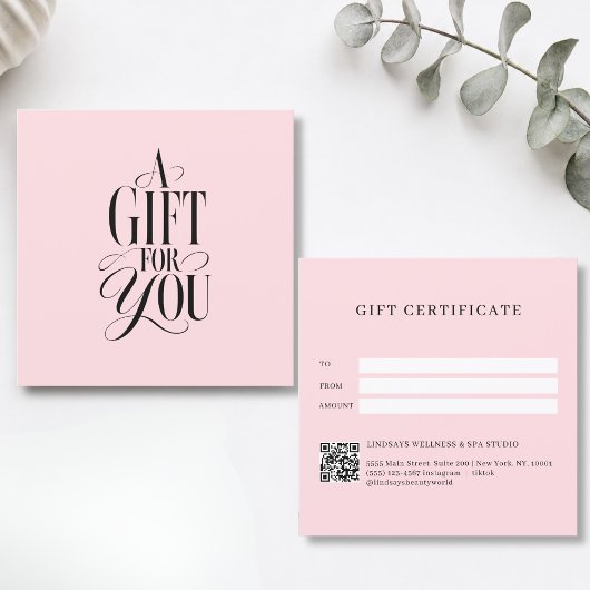 Moderne Schriftart Pink QR-Code-Geschenkgutschein