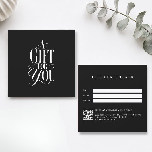 Moderne Schriftart Schwarz QR-Code-Geschenkgutsche