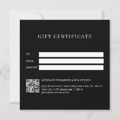 Moderne Schriftart Schwarz QR-Code-Geschenkgutsche (Rückseite)