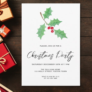 Moderne Schriftart Weihnachtsfeier mit Stechpalme Einladung