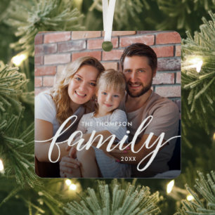 Moderne Schriftfamilien-Foto-Weihnachten Personali Ornament Aus Metall