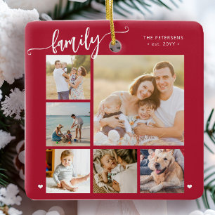 Moderne Schriftfamilien-Fotocollage rot Keramikornament